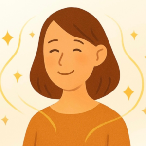 美容鍼の効果で表情が明るくなった女性のイラスト。 自然なハリ感と美しさをイメージしたデザイン。