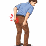 片側のお尻に痛みが出ている男性のイラスト（お尻の痛みのイメージ）