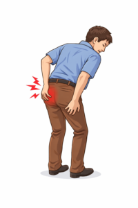 片側のお尻に痛みが出ている男性のイラスト（お尻の痛みのイメージ）
