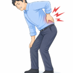 片側の腰を押さえて痛みを感じている男性のイラスト