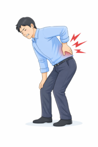 片側の腰を押さえて痛みを感じている男性のイラスト 