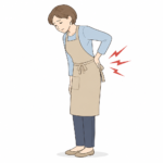 長時間立っていて腰痛が出る女性のイラスト｜立ち仕事による腰への負担イメージ