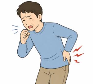 咳やくしゃみで腰に痛みが出る男性のイラスト