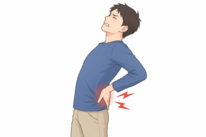 「腰を反ると腰が痛い男性のイラスト」