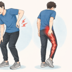 腰痛とお尻から足にかけての痛み・しびれがある男性のイラスト