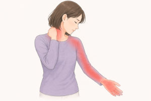 首から肩、腕、手にかけて痛みやしびれがある女性のイラスト